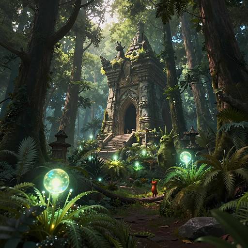 Mystical Ancient Forest with Glowing Orbs