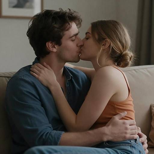 Intimate Embrace on a Cozy Couch