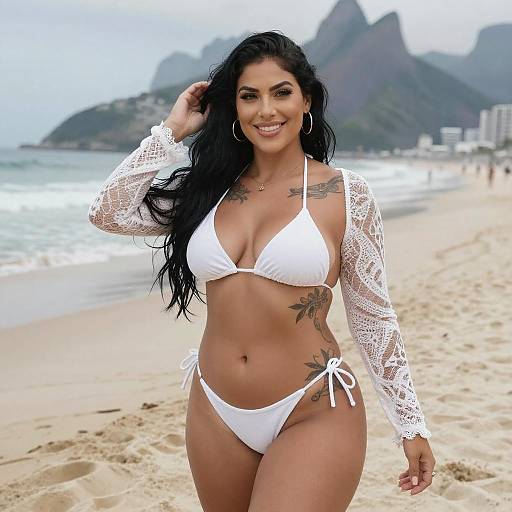 Curvy Woman on Patterned Beach