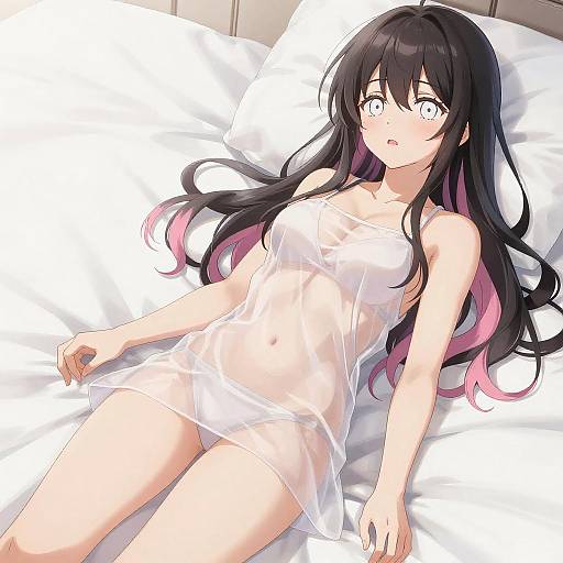 Anime Girl on White Bed