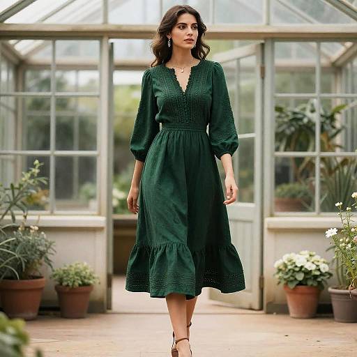 Elegant Lady in Green Prairie Dress