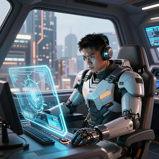 Sci-Fi Mech Pilot in Neon City