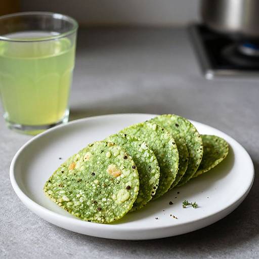 Rustic Still Life of Green Chips and Lemonade