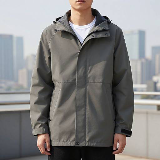 Model in Stylish Windbreaker Cityscape