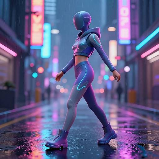 Svelte Figure in Neon Cyberpunk Street
