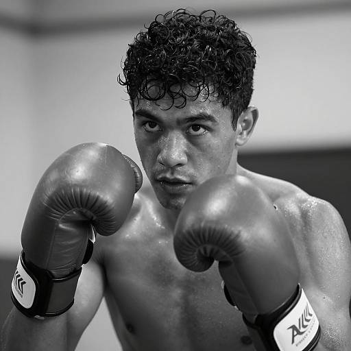 Focused Male Boxer in Gloves