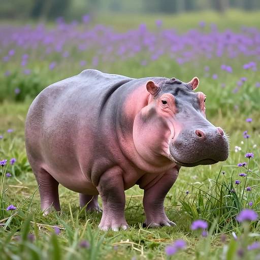 Pink Hippo in Flower Field