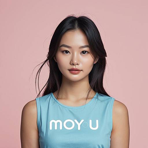 Girl with Moyou Design on Solid Background