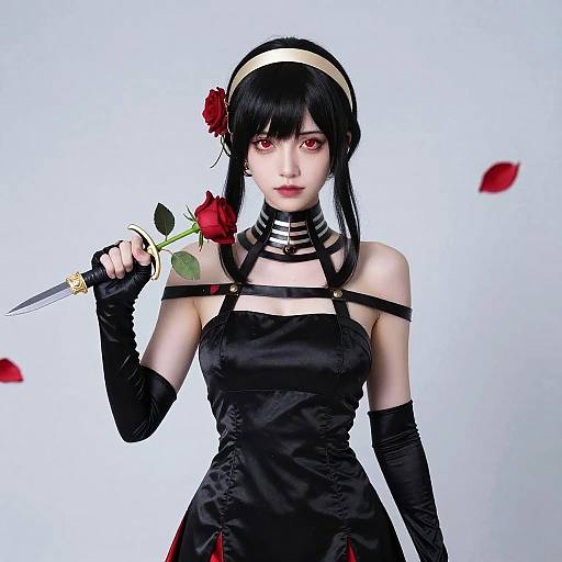 Moonlit Rose Assassin in Black Dress