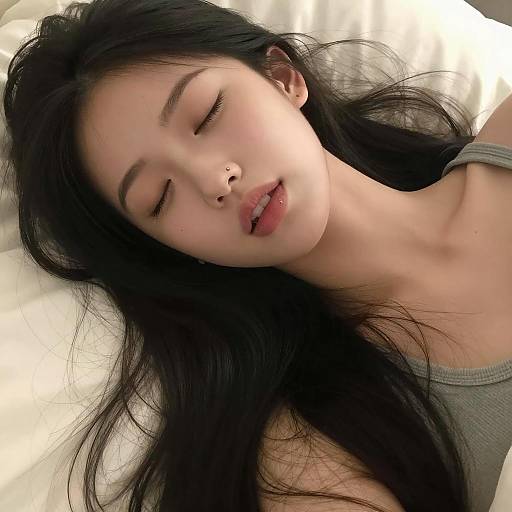 Realistic Sleeping Girl with Black Hair