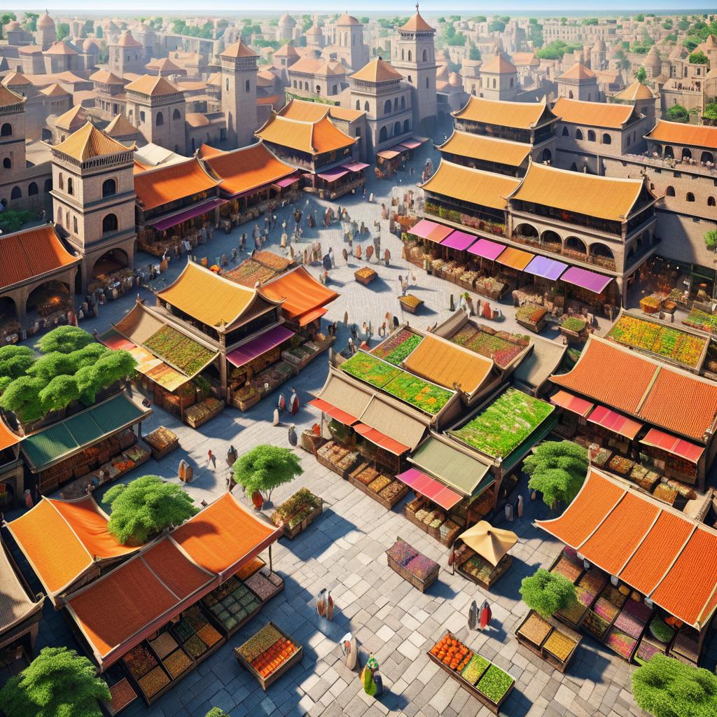 Vibrant Market Town from Bird’s Eye View