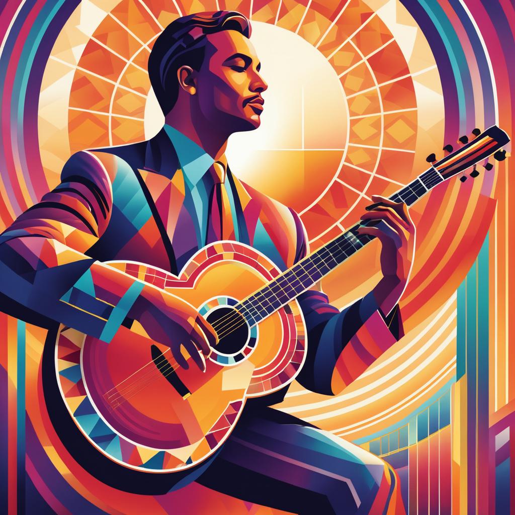 Vibrant Art Deco Guitarist at Sunset