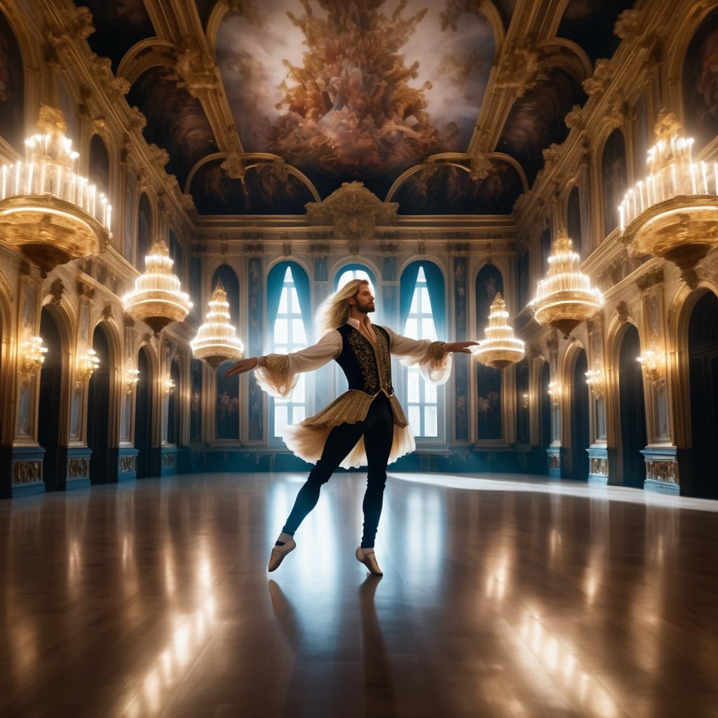 Elegant Blonde Dancer in Baroque Ballroom