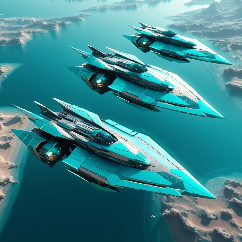 Trio of Teal-Accented Sci-Fi Ships