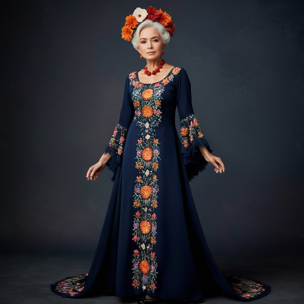 Elegant Elderly Woman in Catrina Costume