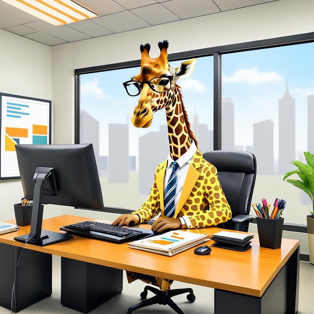 Giraffe in a Tie: Office Humor Illustration