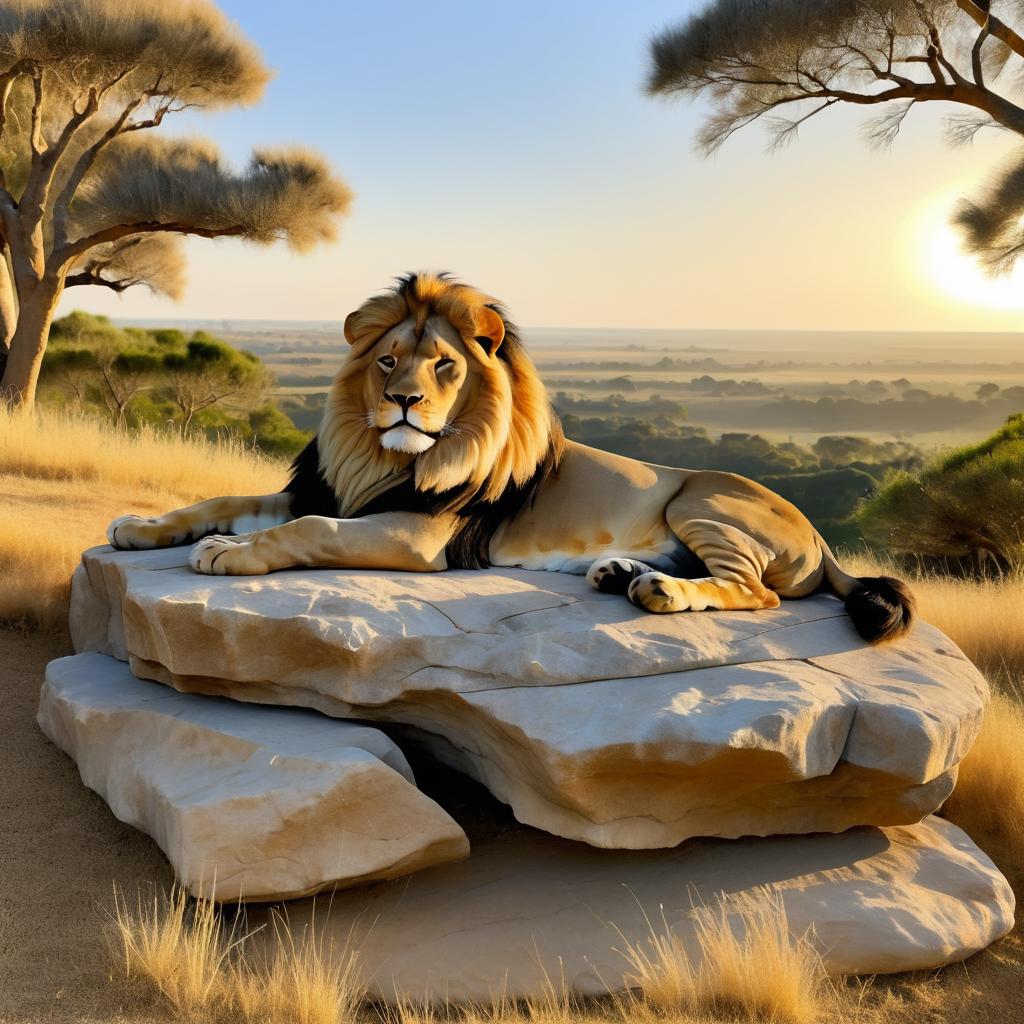 Sleepy Lion in Serene Twilight Glow