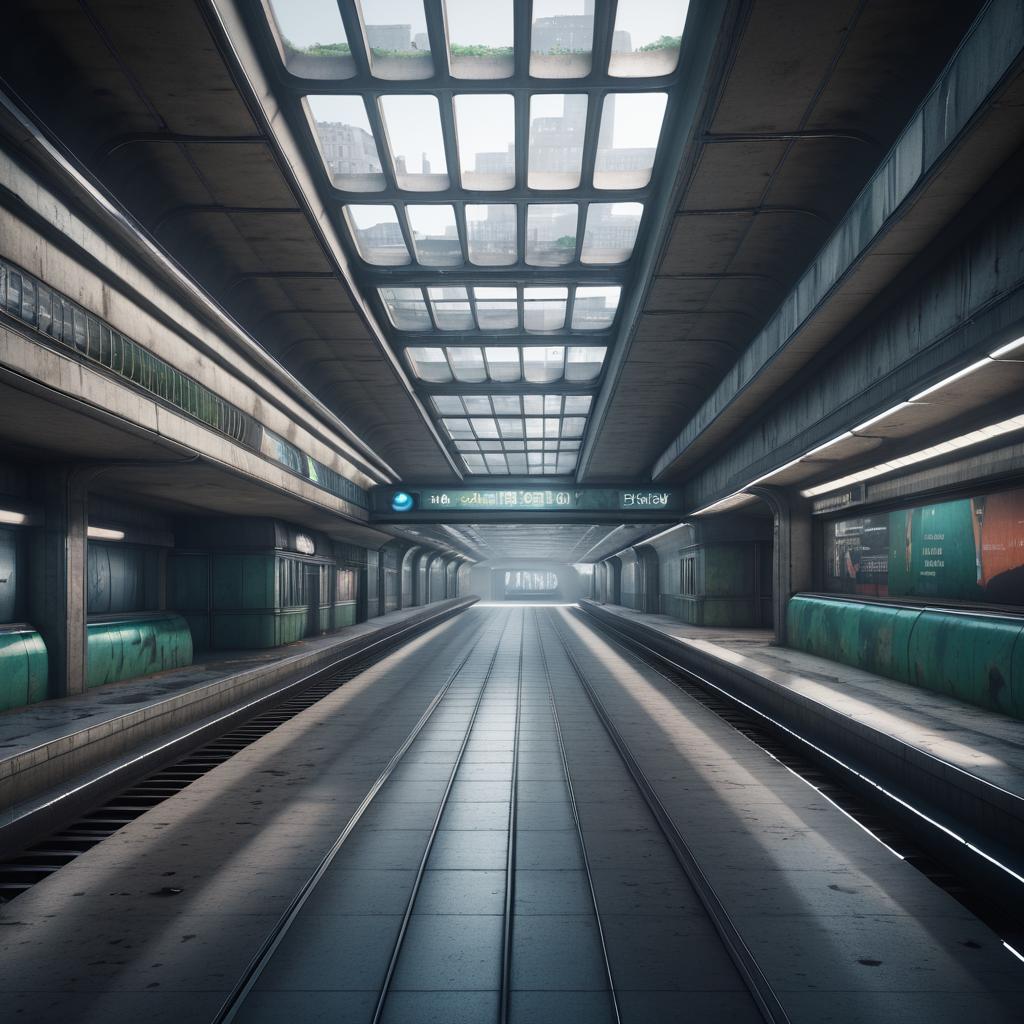 Cinematic Retro-Futuristic Abandoned Subway Station