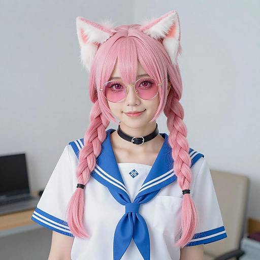 Pink-Haired Person in Sailor Outfit
