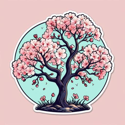 Retro Cherry Blossom Tree Sticker Design
