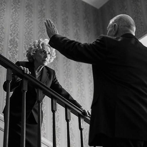 Dramatic Black and White Staircase Portrait