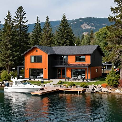 Modern Orange Black Lakefront Home
