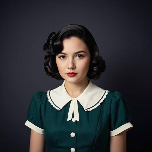 Vintage 1940s Woman in Elegant Green Dress