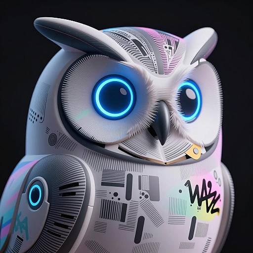 Vaporwave Robotic Owl Macro Shot