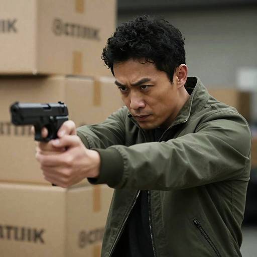 Intense Man Aiming Dual Handguns