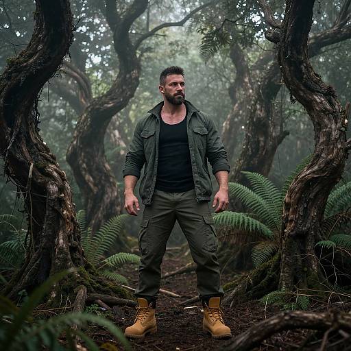 Rugged Man in Misty Forest