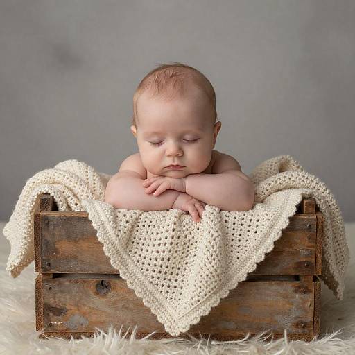 Peaceful Baby in Rustic Wooden Box