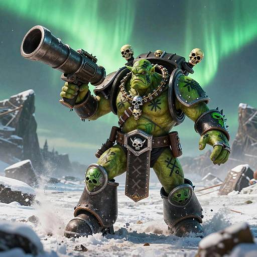Ork Warlord Charging Through Frozen Tundra