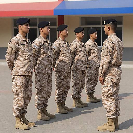 Soldiers in Camouflage with Officer