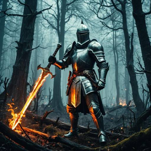 Armored Knight in a Foggy Forest