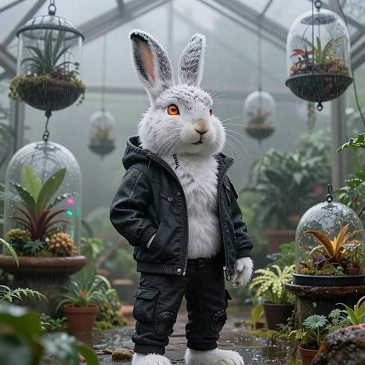 Cyberpunk Arctic Hare Greenhouse Portrait