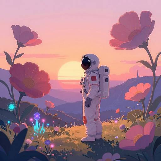 Astronaut Anime Girl on Alien Planet