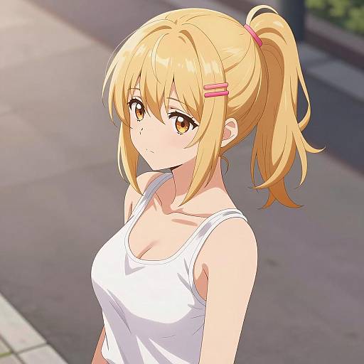 Anime Girl in City Square Illustration