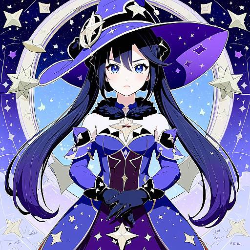 Illustration of Mona (pact of stars and moon) (genshin impact), genshin impact in the style of Hayashi kewi