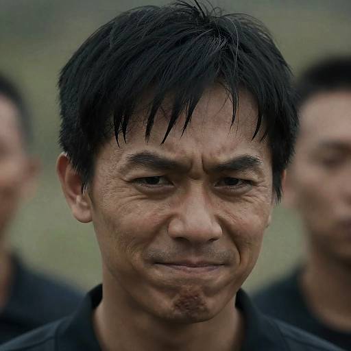 Intense Close-Up of an Asian Man