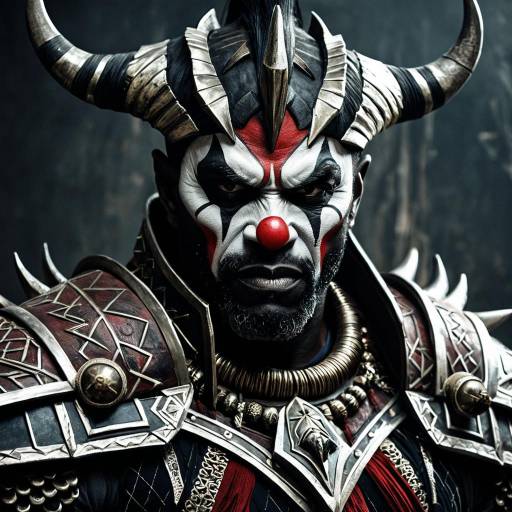 Evil Warrior in Intricate Horned Armor with Clown Makeup