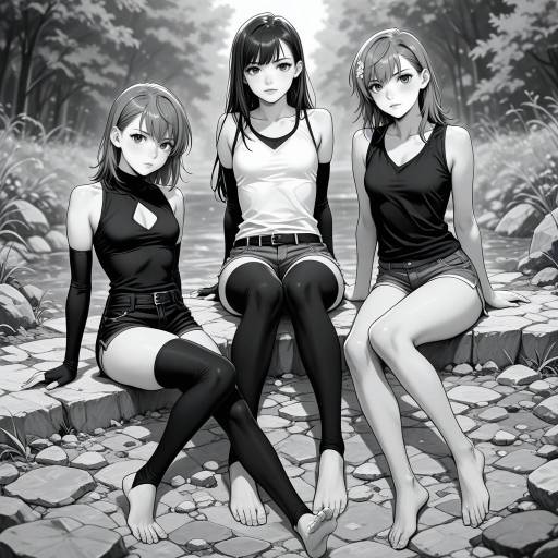 Monochrome Scene with Misaka Mikoto and Friends
