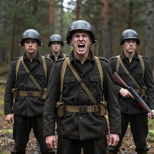 Soldiers in Dark Forest Setting