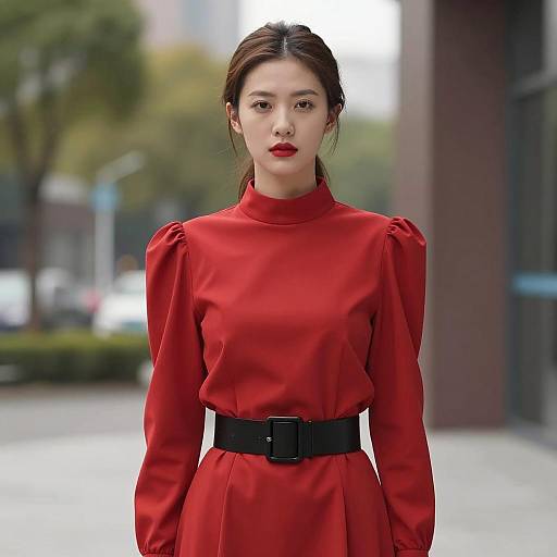 Young Woman in Red Dress Outdoors