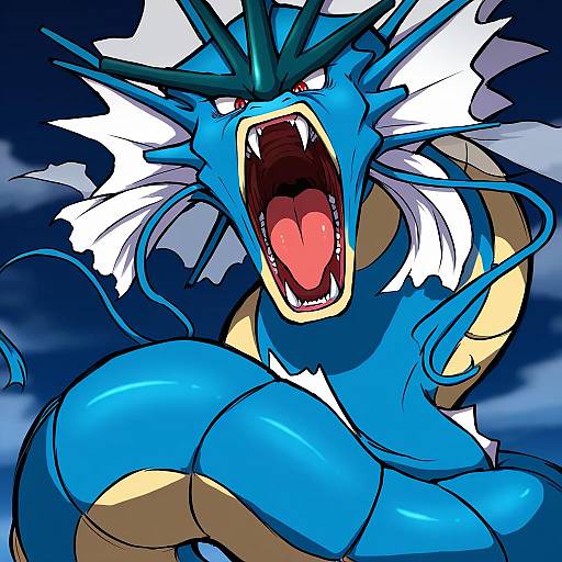 Illustration of Gyarados, pokemon in the style of Noumen