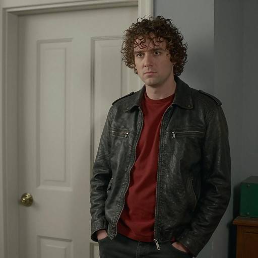 Man in Black Leather Jacket Standing Indoors