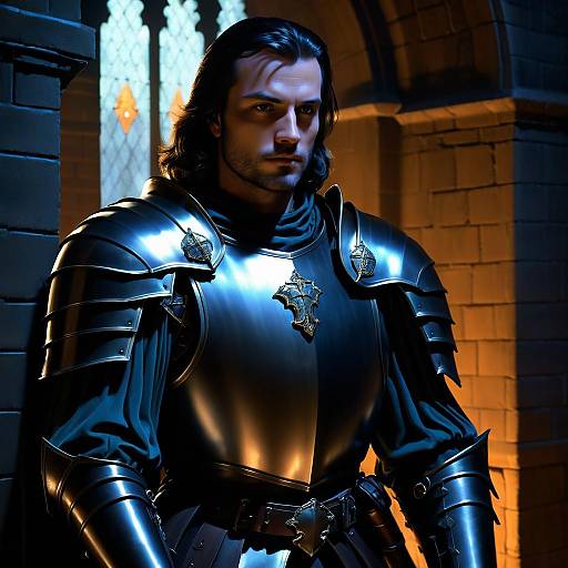 Brooding Knight in Darkened Chapel