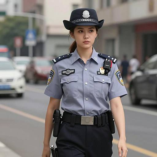 Female Police Officer in Urban Setting