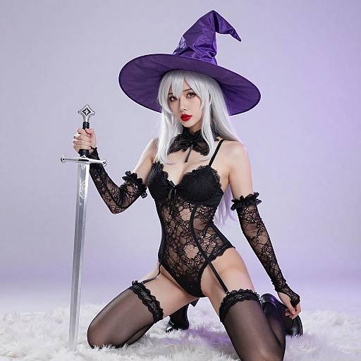 White-Haired Witch with Dual Swords