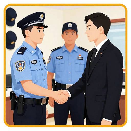 Police Officers Shaking Hands with Man in Suit