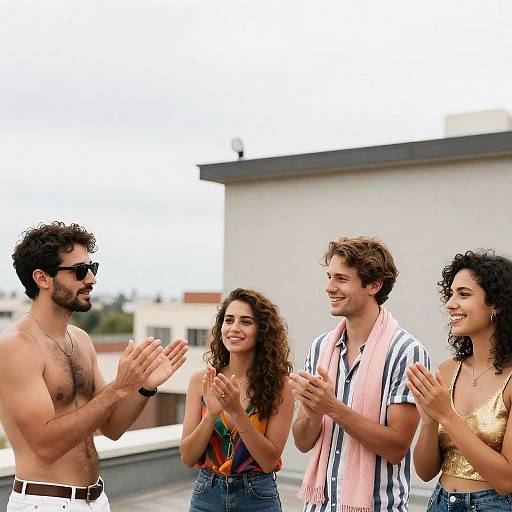 Rooftop Gathering Under Overcast Sky